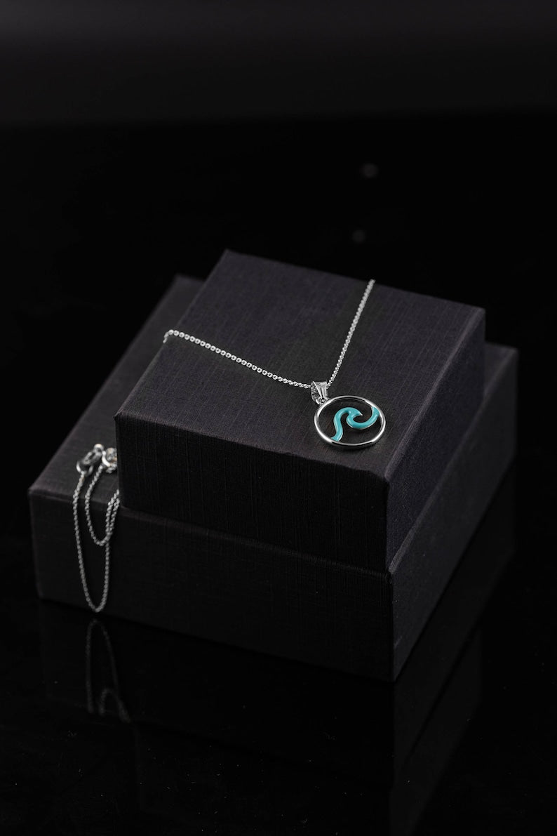 Blue Wave Circle Pendant Necklace | 925 Silver - YuuJewels