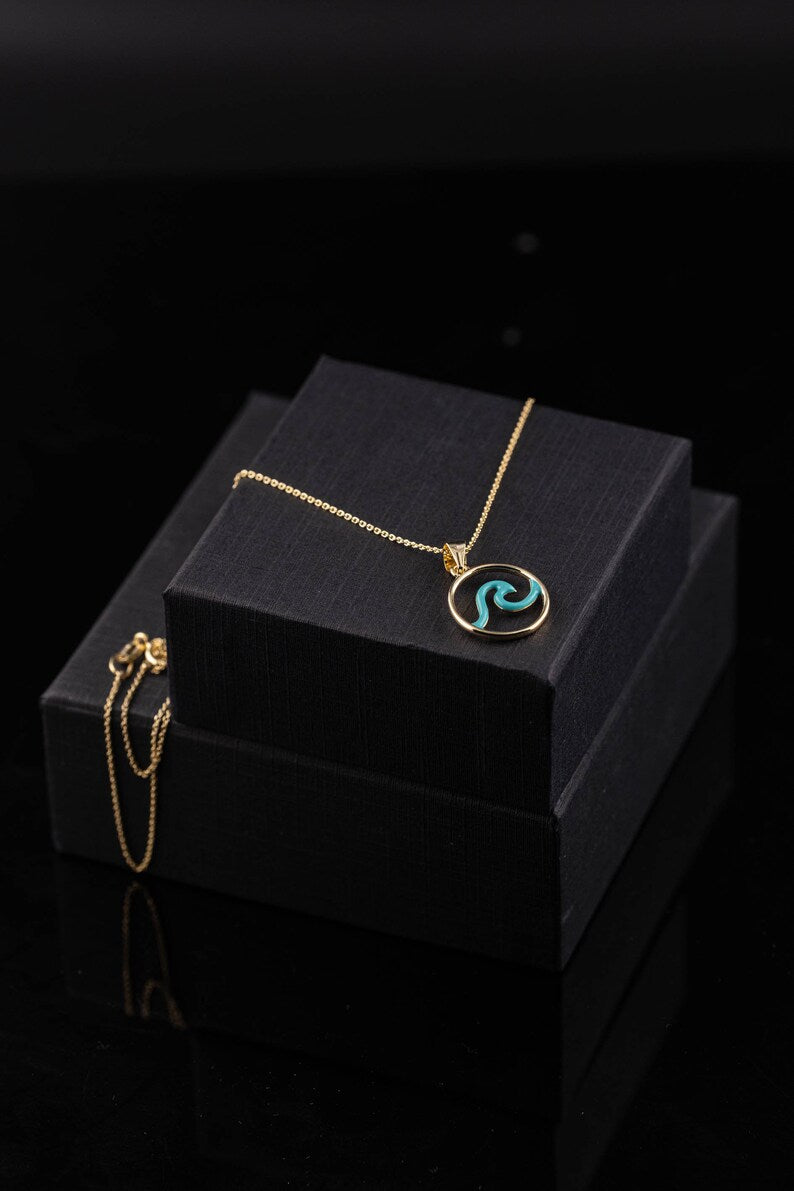 Blue Wave Circle Pendant Necklace | 925 Silver - YuuJewels