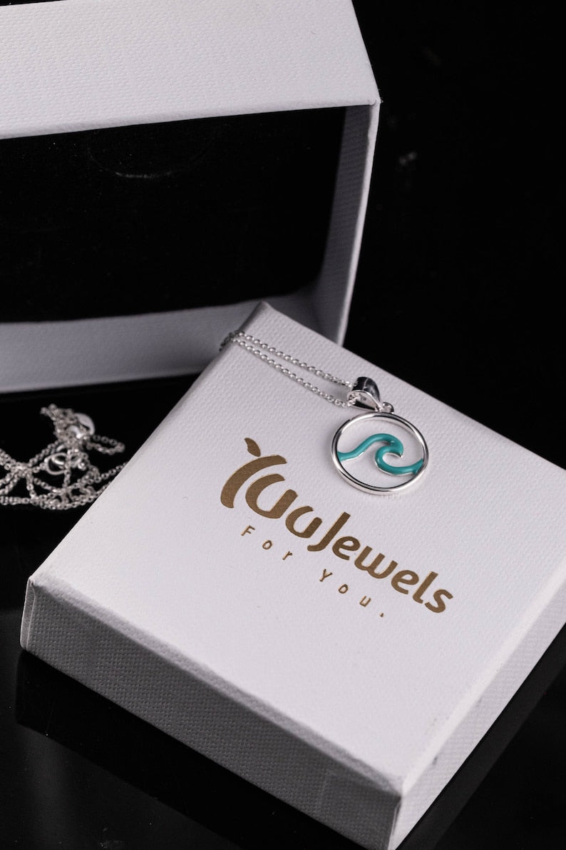 Blue Wave Circle Pendant Necklace | 925 Silver - YuuJewels