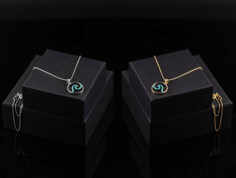 Blue Wave Circle Pendant Necklace | 925 Silver - YuuJewels