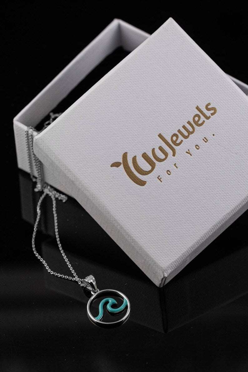 Blue Wave Circle Pendant Necklace | 925 Silver - YuuJewels
