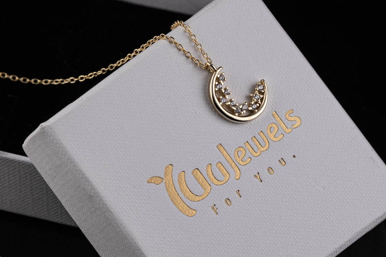 Moon Phase with Zirconia Necklace | 925 Silver - YuuJewels
