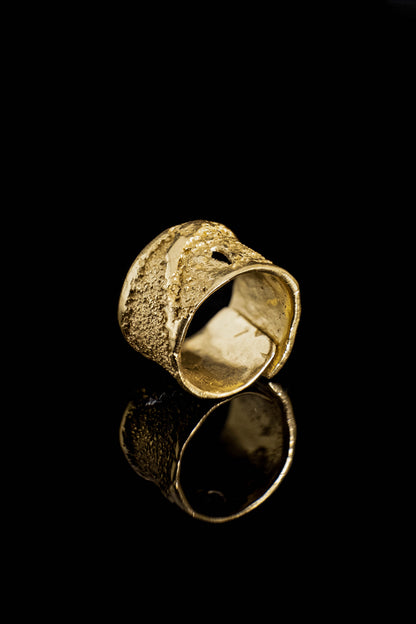 18K Gold Textured Ring | 100% Adjustable - YuuJewels