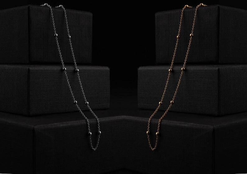 Ball Chain Satellite Necklace 925 Silver | 2 Color Options - YuuJewels 