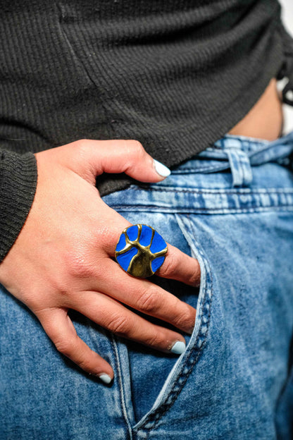 Blue or Black Picasso Bronze Ring | 100% Adjustable