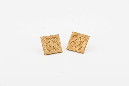 Square Catalan Panot Flower Earrings - Gold or Silver Plated