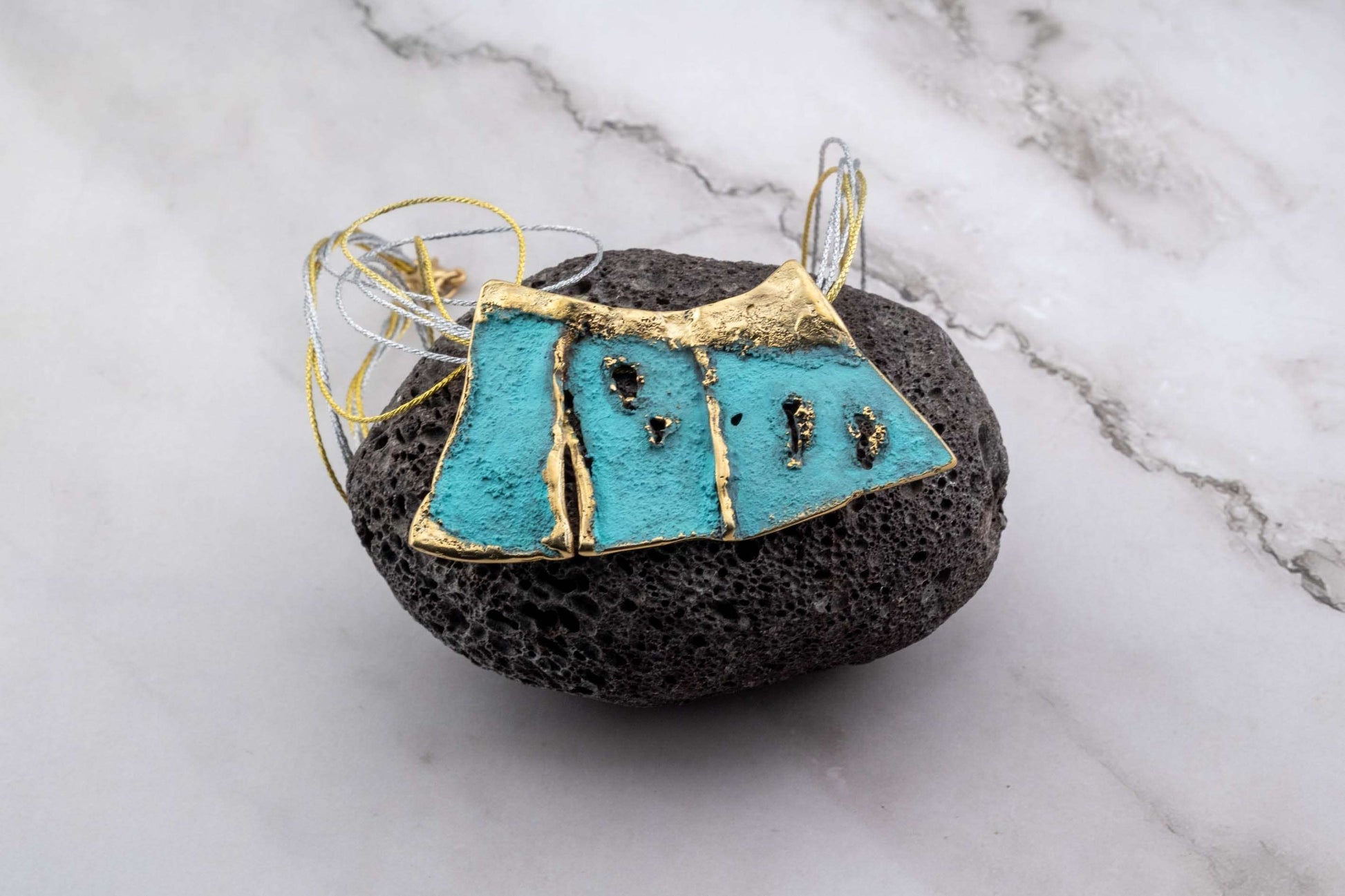 Modernist Bronze Turquoise Necklace