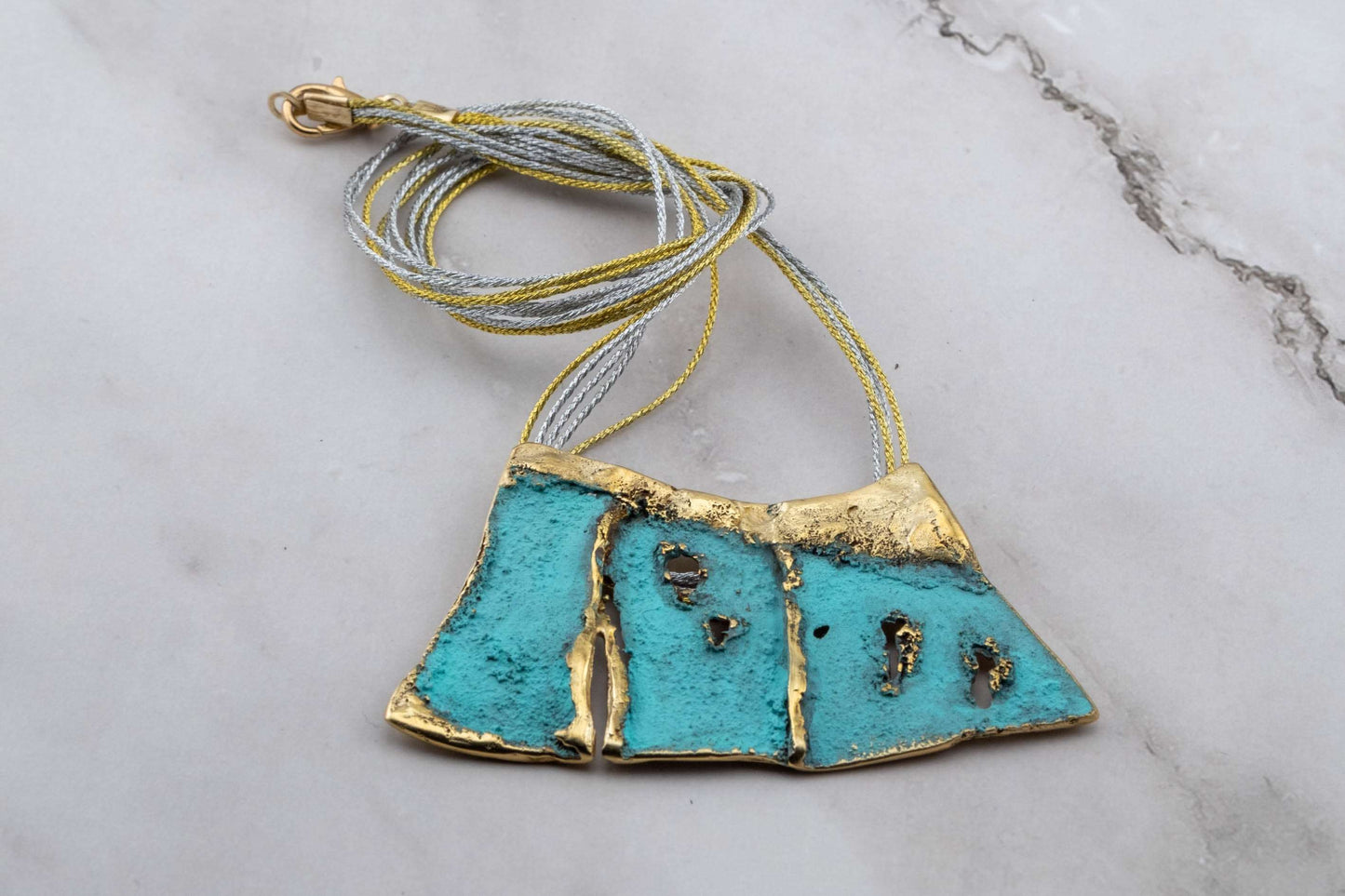 Modernist Bronze Turquoise Necklace