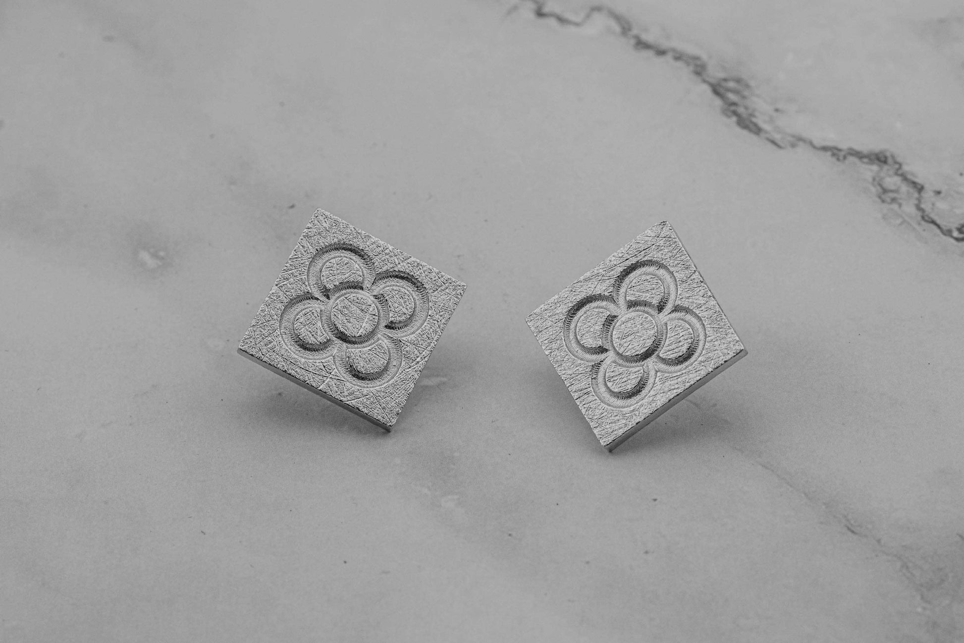 Square Catalan Panot Flower Earrings - Gold or Silver Plated