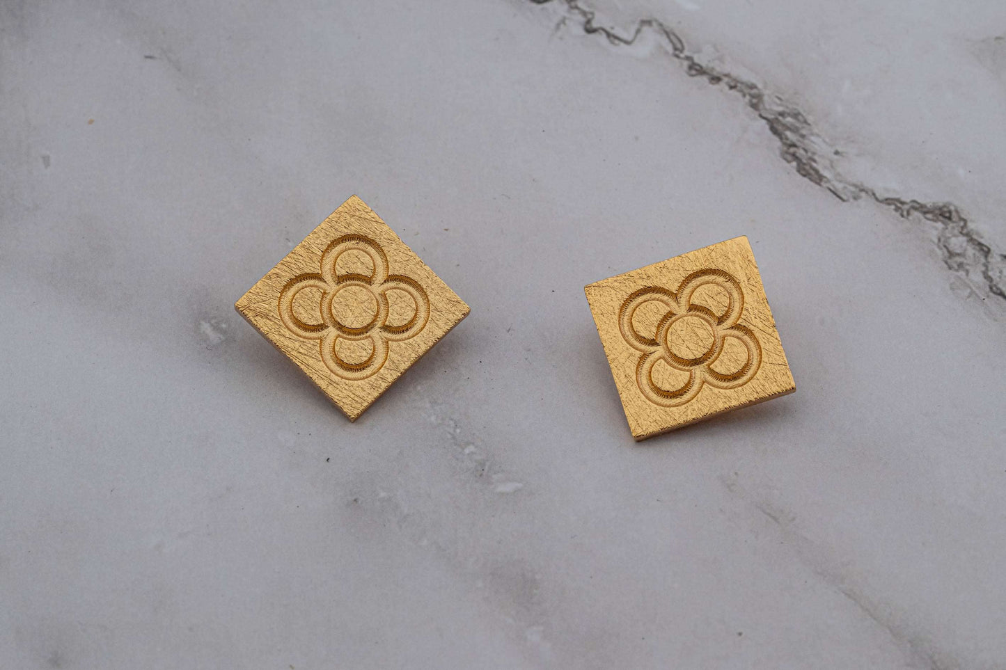 Square Catalan Panot Flower Earrings - Gold or Silver Plated