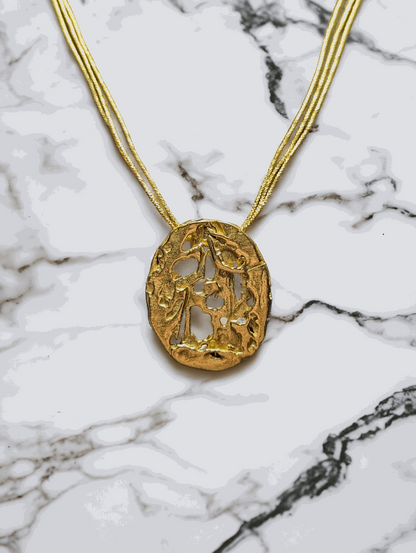 18K Gold Round Hollow Pendant