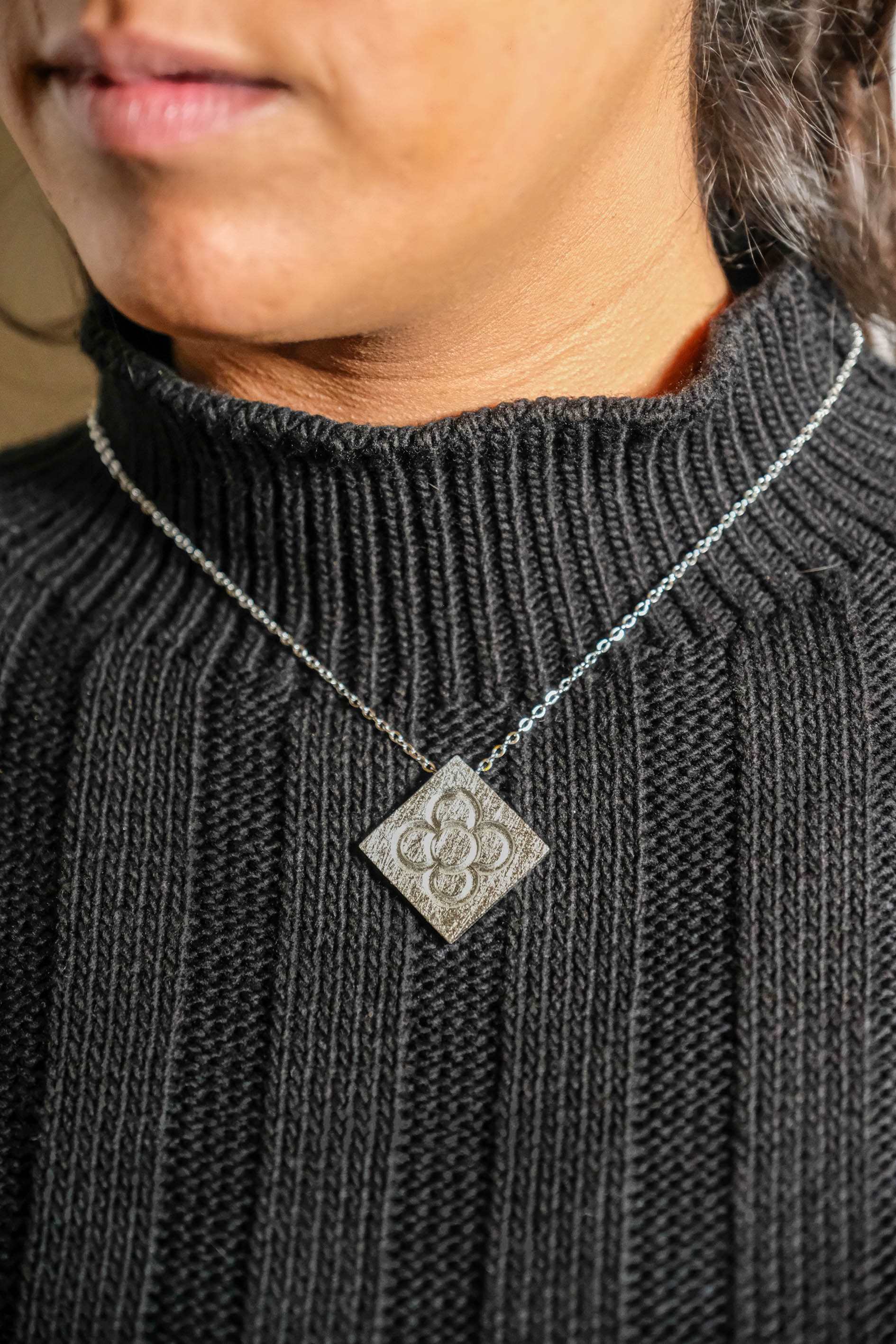 Square Catalan Panot Flower Pendant Necklace - YuuJewels 