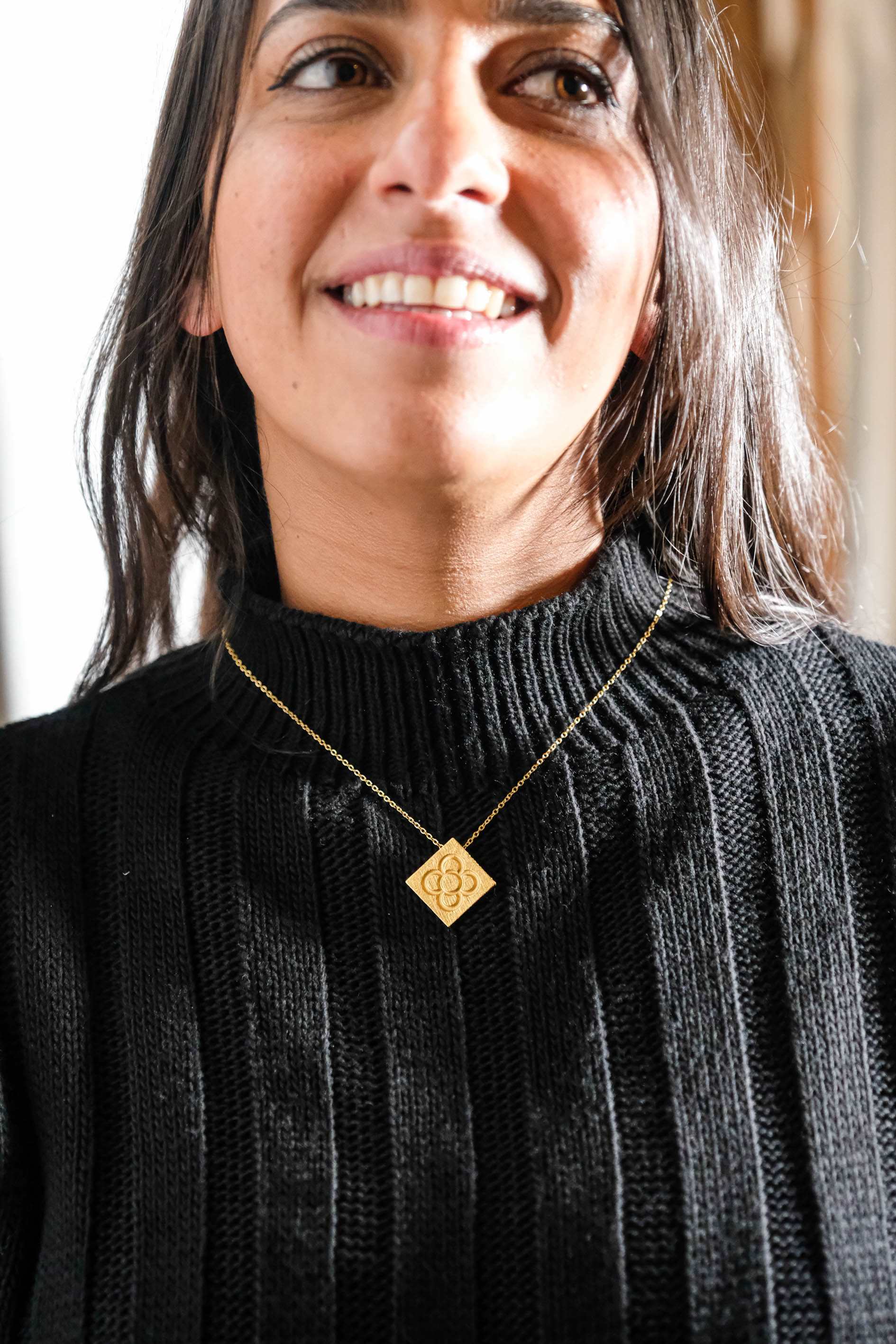 Square Catalan Panot Flower Pendant Necklace - YuuJewels 