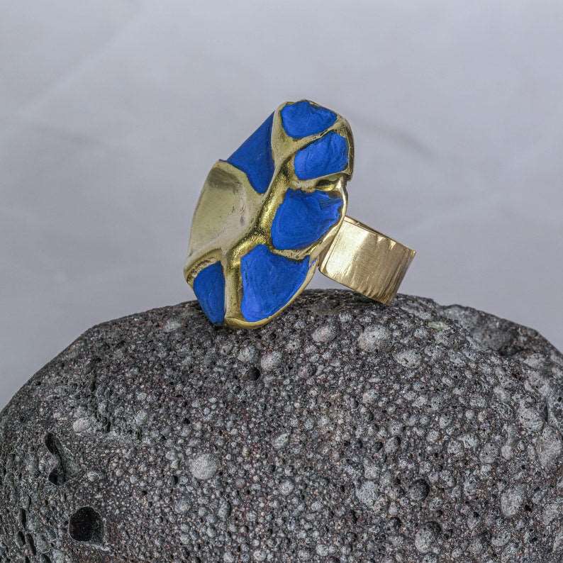 Blue Picasso Bronze Ring | 100% Adjustable