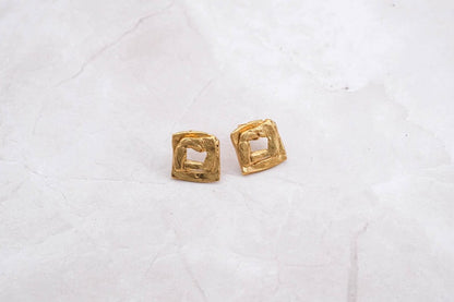 Antique Gold Square Stud Earrings - YuuJewels