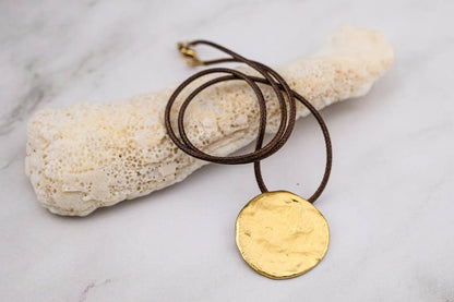 Round Textured Gold Disc Necklace - YuuJewels