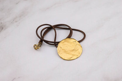 Round Textured Gold Disc Necklace - YuuJewels