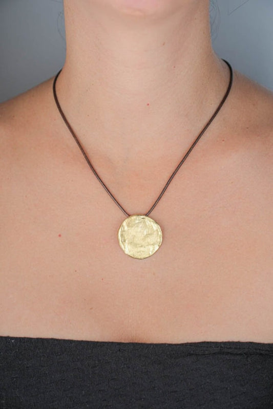 Round Textured Gold Disc Necklace