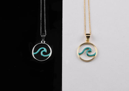 Blue Wave Circle Pendant Necklace 925 Silver | 2 Color Options - YuuJewels