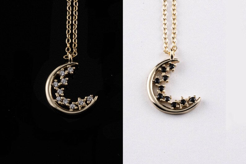 Moon Phase with Zirconia Necklace 925 Silver | 2 Color Options - YuuJewels