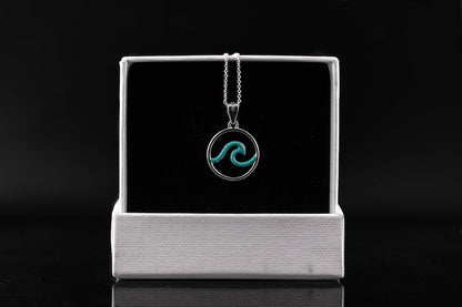 Blue Wave Circle Pendant Necklace 925 Silver | 2 Color Options - YuuJewels