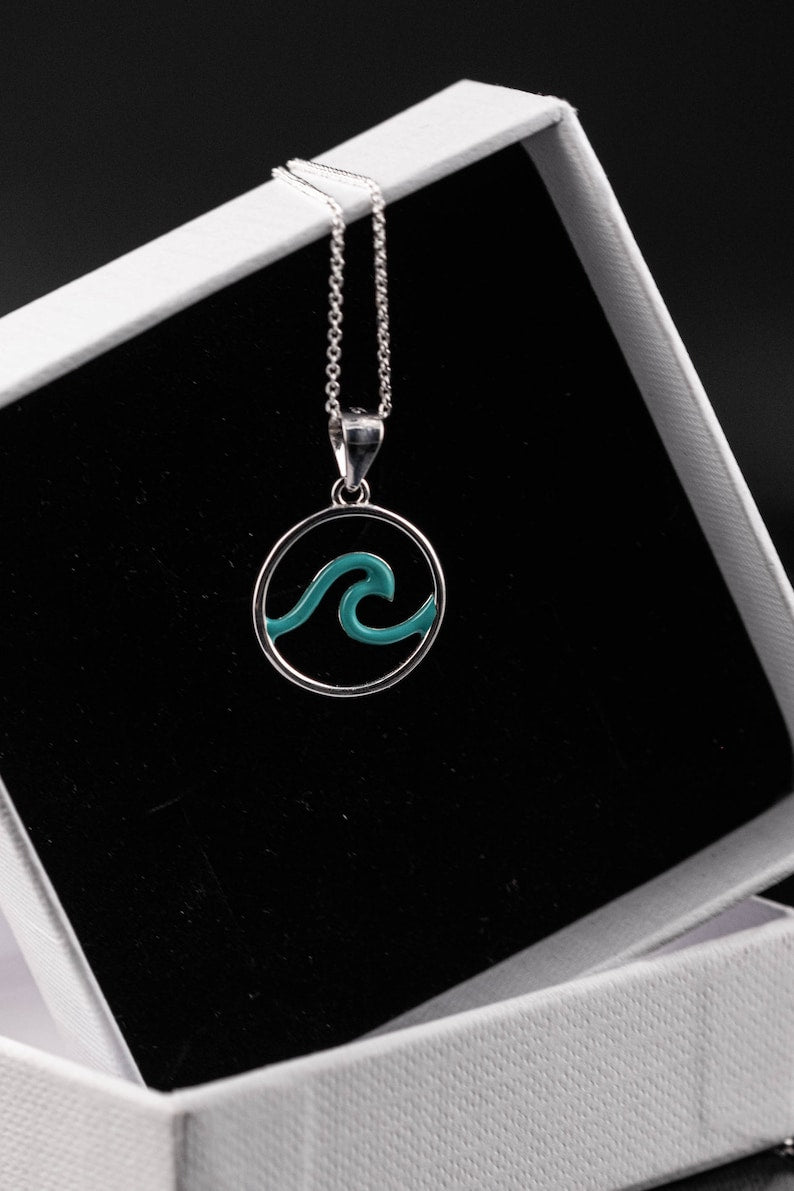 Blue Wave Circle Pendant Necklace 925 Silver | 2 Color Options - YuuJewels