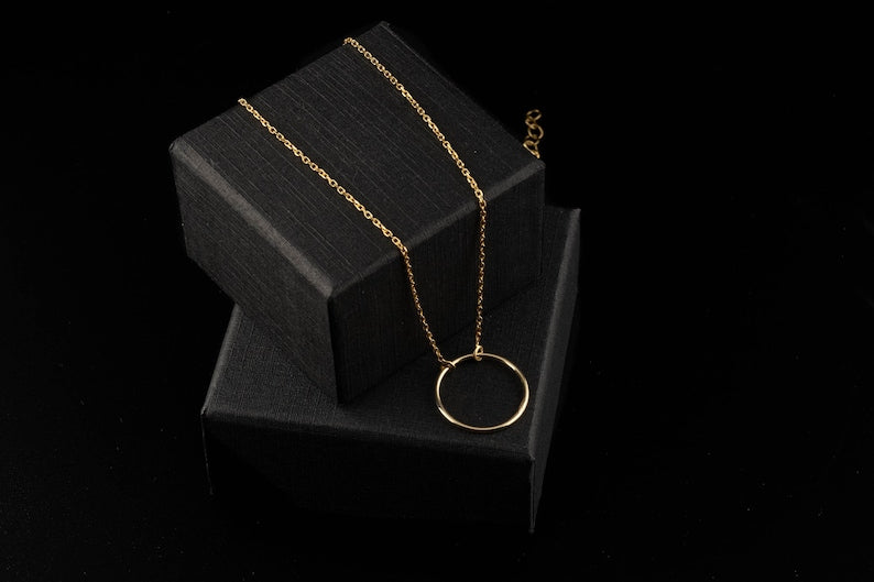 Minimalist Gold Circle Necklace 925 Silver - YuuJewels