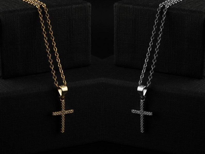 Zirconia Cross Necklace 925 Silver | 2 Color Options - YuuJewels